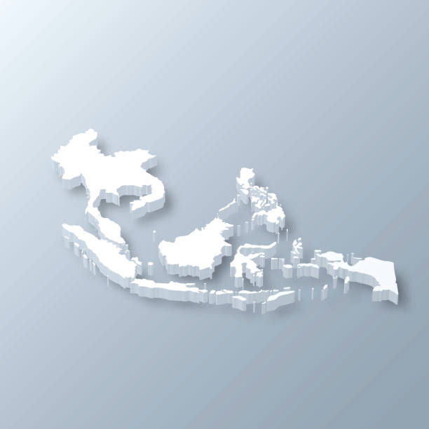 illustrazioni stock, clip art, cartoni animati e icone di tendenza di mappa 3d del sud-est asiatico su sfondo grigio - silhouette cartography singapore map