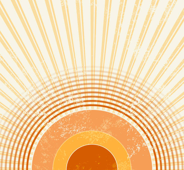 ilustraciones, imágenes clip art, dibujos animados e iconos de stock de retro starburst - fondo de música vintage abstracta en estilo de los años 70 con círculos de ondas sonoras - plantilla sunburst - disco audio analógico