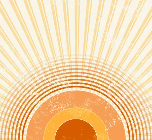 Vector illustration of Retro starburst - abstract vintage music background in 70s style with sound wave circles - sunburst template