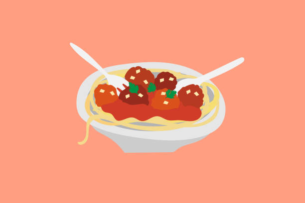 włoski spaghetti bolognese meatball makaron ilustracja - spoon vegetable fork plate stock illustrations