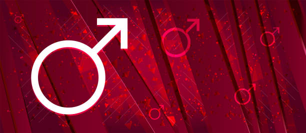 istock Male symbol icon Abstract design bright red banner background 1171891243