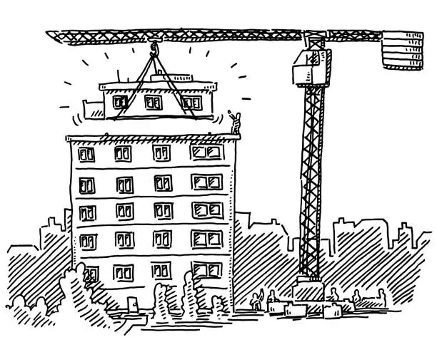 Vector illustration of Adding A Floor On Top To A Building Construction Site Drawing