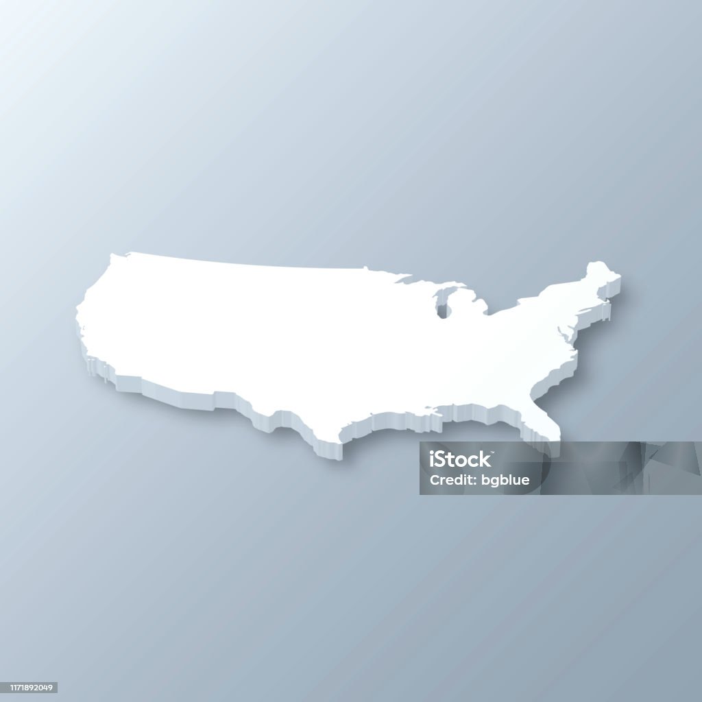 USA 3D Map on gray background 3D map of USA isolated on a blank and gray background, with a dropshadow. Vector Illustration (EPS10, well layered and grouped). Easy to edit, manipulate, resize or colorize. USA stock vector
