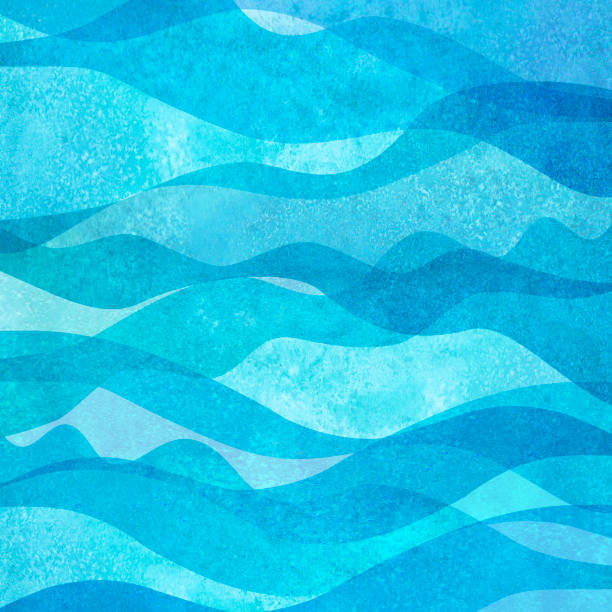 水彩透明海の波ティールターコイズ色の背景。水彩画の手描きの波イラスト - 水 イラスト点のイラスト素材／クリップアート素材／マンガ素材／アイコン素材