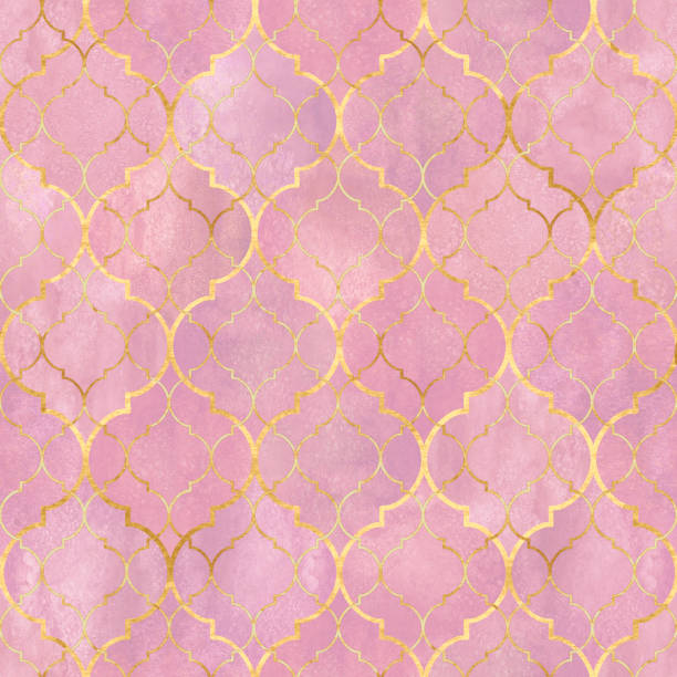 ilustrações, clipart, desenhos animados e ícones de teste padrão sem emenda geométrico abstrato da aguarela. telhas árabes. efeito caleidoscópio. textura do mosaico do vintage do watercolour - backgrounds green pink silk