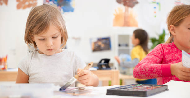 istock Little girl painting in classroom 1171896621