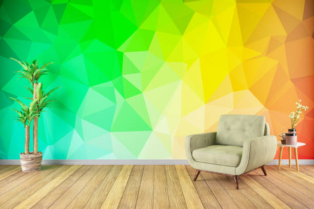 istock Modern Living Room with Sofa and Geometric Wallpaper 1171903816
