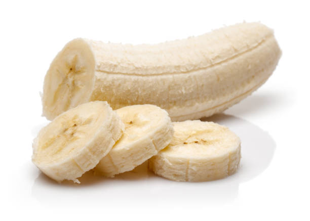 istock Peeled banana slices isolated on white 1171905373