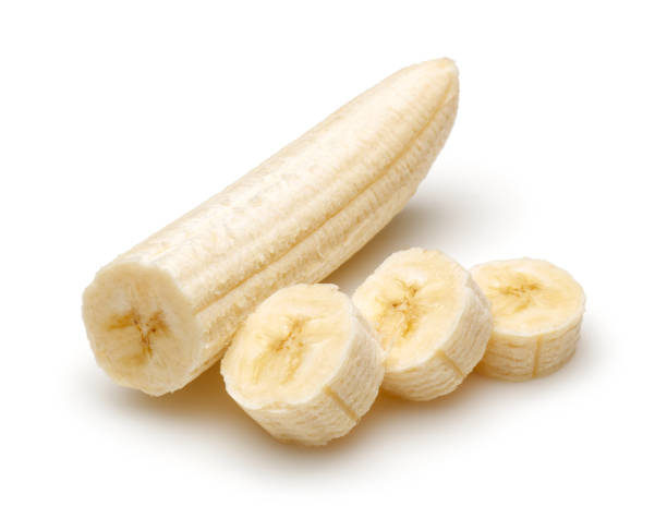 istock Peeled banana slices isolated on white 1171905634