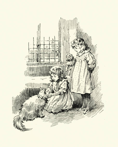 istock Little girls playing with their pet cat, 19th Century 1171909421