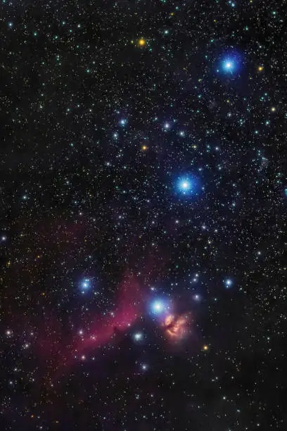 Orion's belt in the winter sky, stars Alnitak, Alnilam, Mintaka, Horsehead Nebula, Orion Nebula, My image