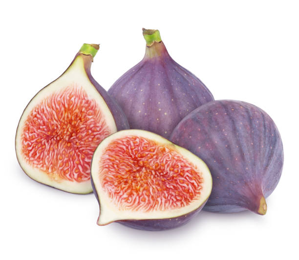 istock Composition with whole and halved fig fruits isolated on white background. As design element. 1171911844