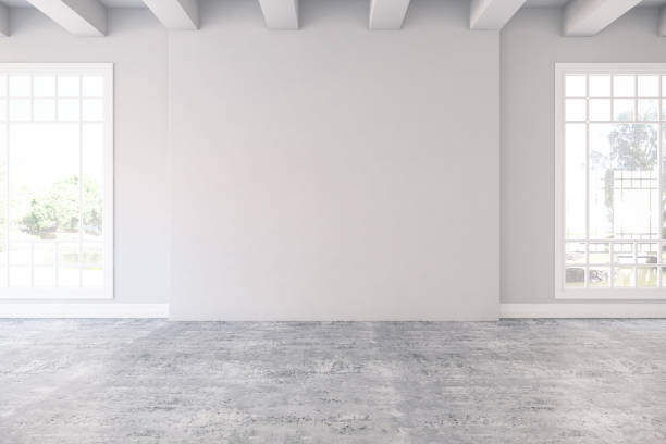 Empty Room with Windows Empty Room with Windows. 3D Render domestic room stock pictures, royalty-free photos & images