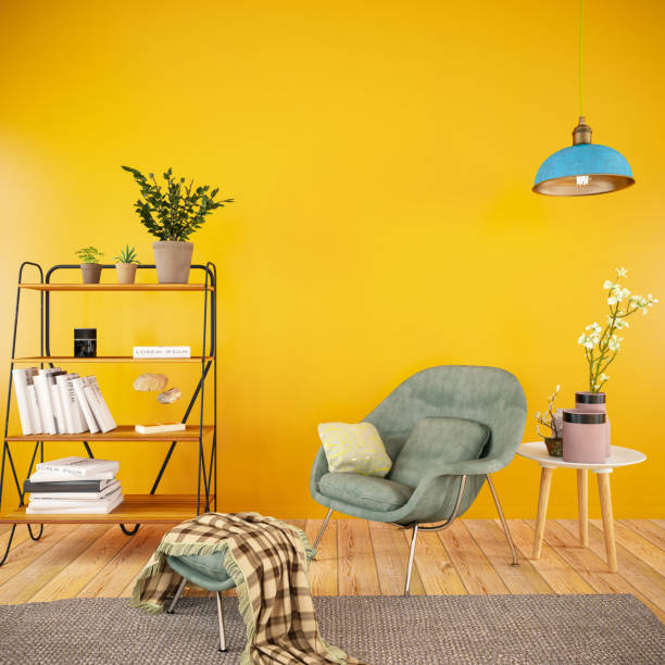 Interior with Armchair and Books against Orange Wall
