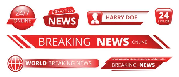 Vector illustration of Breaking news banners. Television broadcast header vector isolated on white background