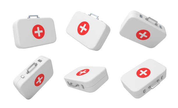 3d rendering set of first aid medical boxes isolated on white background