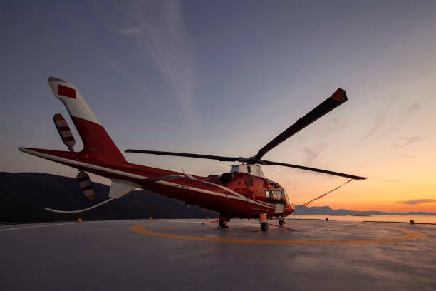 istock Helicopter parking landing on offshore platform, Helicopter transfer passenger 1171916241