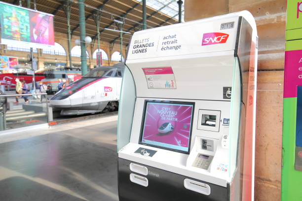 Gare du Nord train station ticket vending machine Paris France stock photo