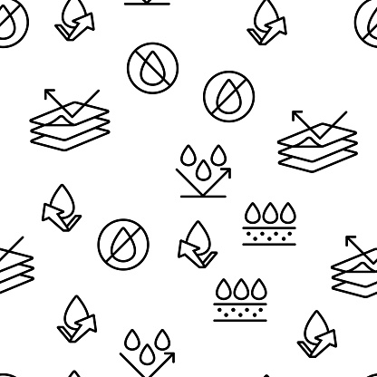 Waterproof, Water Resistant Materials Vector Seamless Pattern Thin Line Illustration