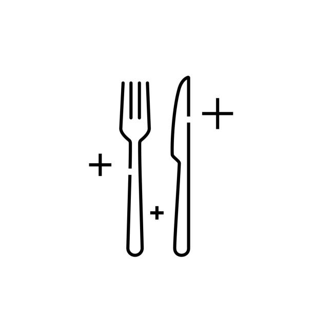 Knife fork line icon Knife fork icon. Cutlery symbol. Meal sign. Eat utensil graphic. Vector illustration line icon. table knife stock illustrations