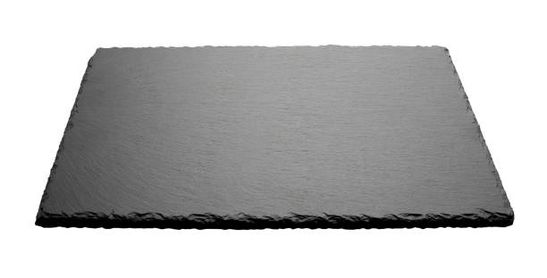 istock Empty food black square slate plate board isolated on white background. Dark grey slate board for dishes. 1171925974