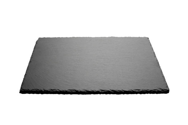 istock Empty food black square slate plate board isolated on white background. Dark grey slate board for dishes. 1171925975