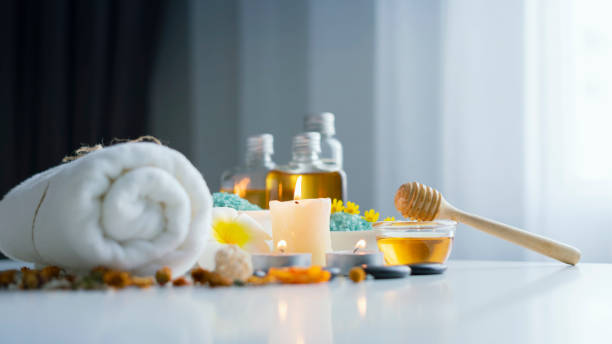 istock Composition of spa and wellness products on table 1171927781