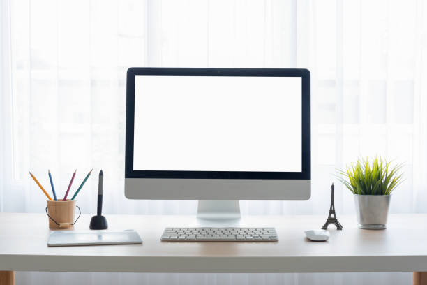 istock Working with digital tablet pen, with blank monitor screen 1171927837