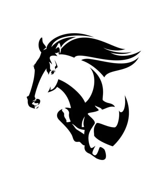 Vector illustration of mustang horse jumping forward black vector outline