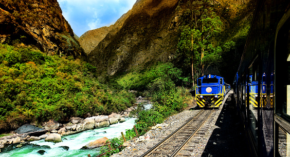In the Andes at the Urubamba River have met two trains.