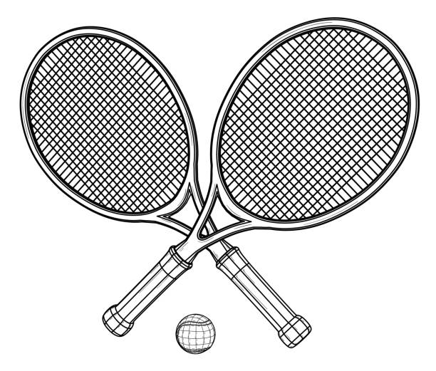 illustrations, cliparts, dessins animés et icônes de deux raquettes de tennis et balle. - tennis racket ball isolated