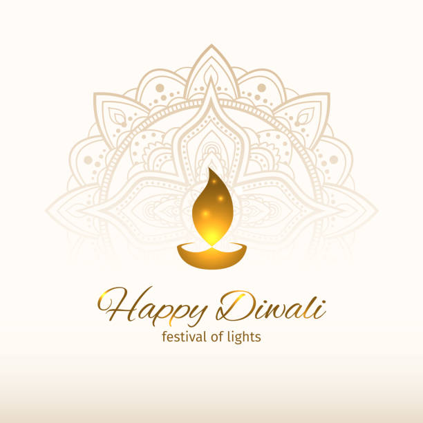 illustrazioni stock, clip art, cartoni animati e icone di tendenza di illustrazione vettoriale diwali felice. modello di design con sfondo dorato festivo chiaro. biglietto diwali festivo. sfondo bianco con mandala. illustrazione delle vacanze vettoriali - diwali