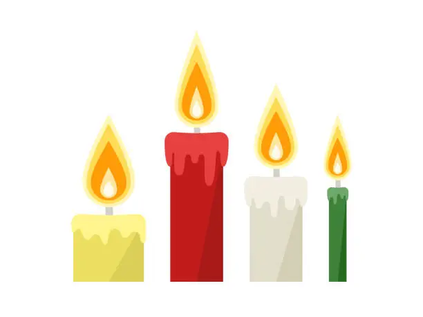 Vector illustration of Illustrated set of Christmas candles lit by fire