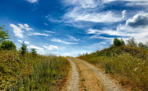 сельская дорога в гору - dirtroad стоковые фото и изображения