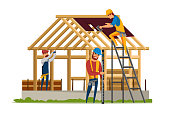 istock Roofing construction flat vector illustration 1171946250