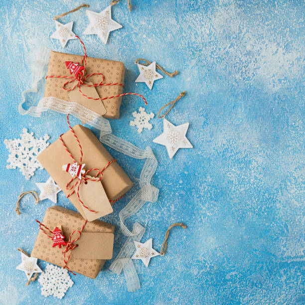 istock Gift box with stars and crocheted snowflakes 1171946540