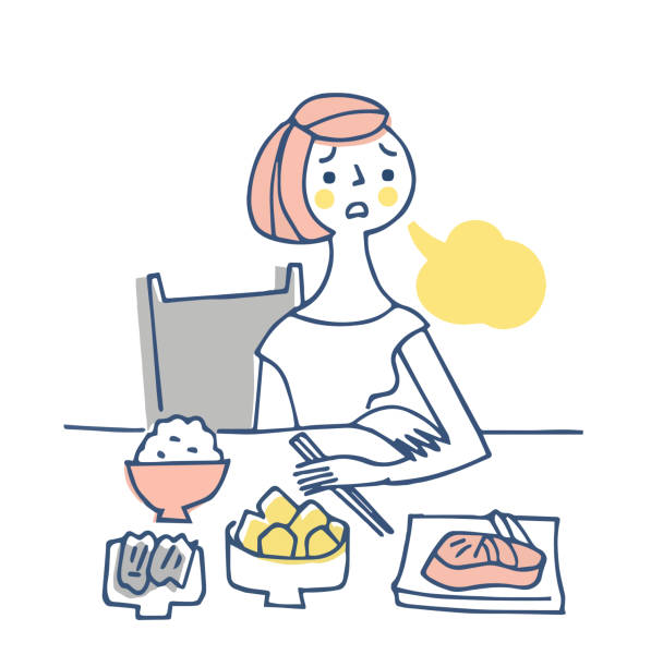 kobieta bez apetytu przy stole - adult allergy casual white background stock illustrations
