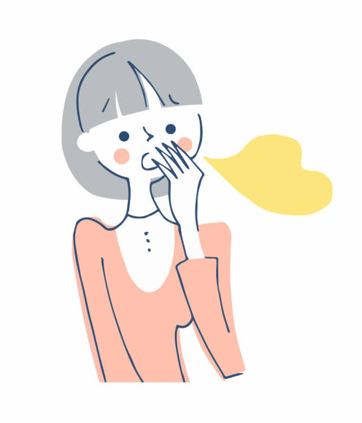 Women who worry about bad breath healthcare sighing stock illustrations