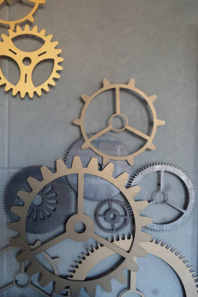 istock Background with gears on wall decoration.Retro technology still life concept. 1171948539