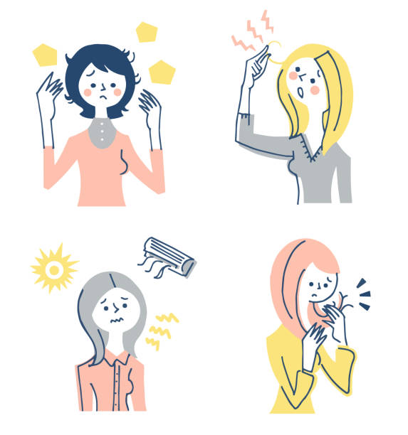 4 women who care about hair damage Skin care    Hair care tousled stock illustrations