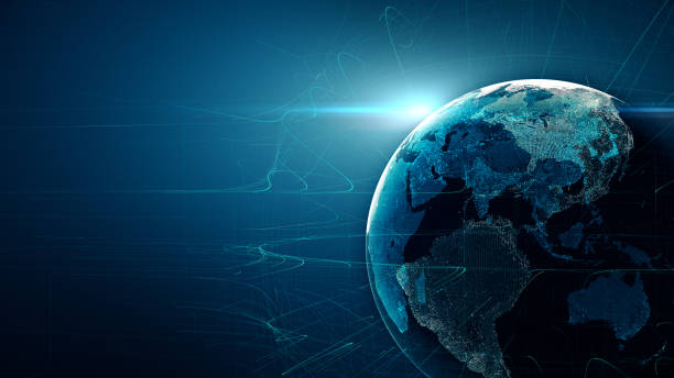 istock Lines connection around Earth globe, futuristic technology abstract background 1171950398