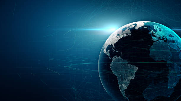 istock Lines connection around Earth globe, futuristic technology abstract background 1171950413