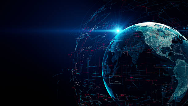 istock Lines connection around Earth globe, futuristic technology abstract background 1171950424