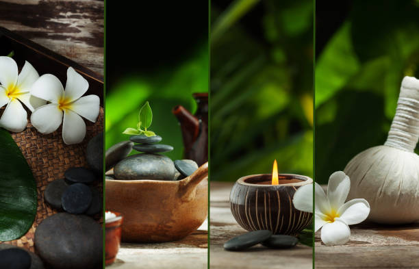 spa-collage - massage stamps stock-fotos und bilder