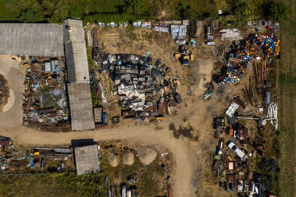 istock Scrap metal junkyard area aerial view 1171951588
