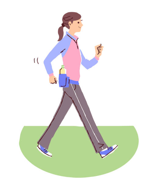 illustrations, cliparts, dessins animés et icônes de jeune femme marchant avec la posture correcte - femme transpiration sport