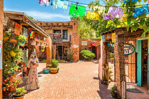 Albuquerque, New Mexico, USA - June 29, 2019: Old Town shops and restaurants in historic Albuquerque.