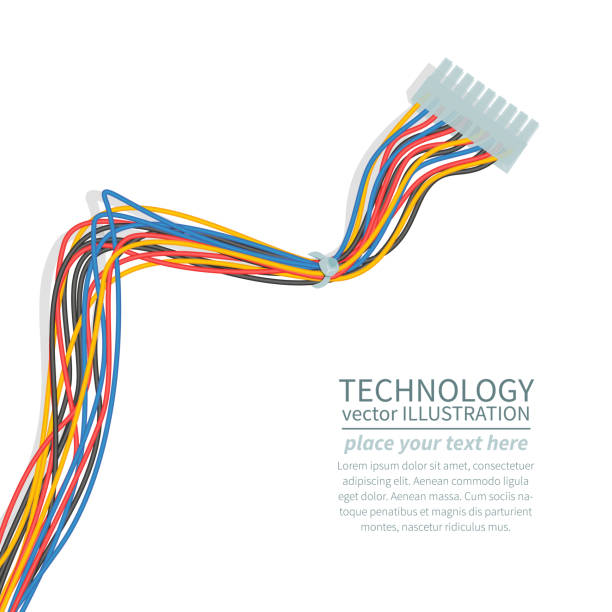 Power cord from the multicolored wires with connector on background. Vector illustration Power cord from the multicolored wires with connector on background. Vector illustration connection block computer cable electronics industry electricity stock illustrations