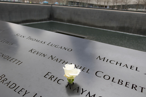 High resolution image. New York, USA - 2019 - Memorial Complex to the victims of September 11, 2001. Twin towers. Museum. World Trade Center.
