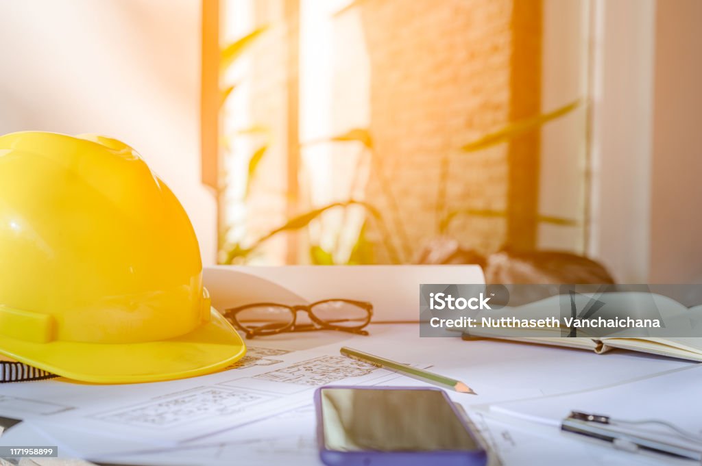 Enginnering Objects Construction Site Engineer Engineering Objects On Workplace Stock Photo ...